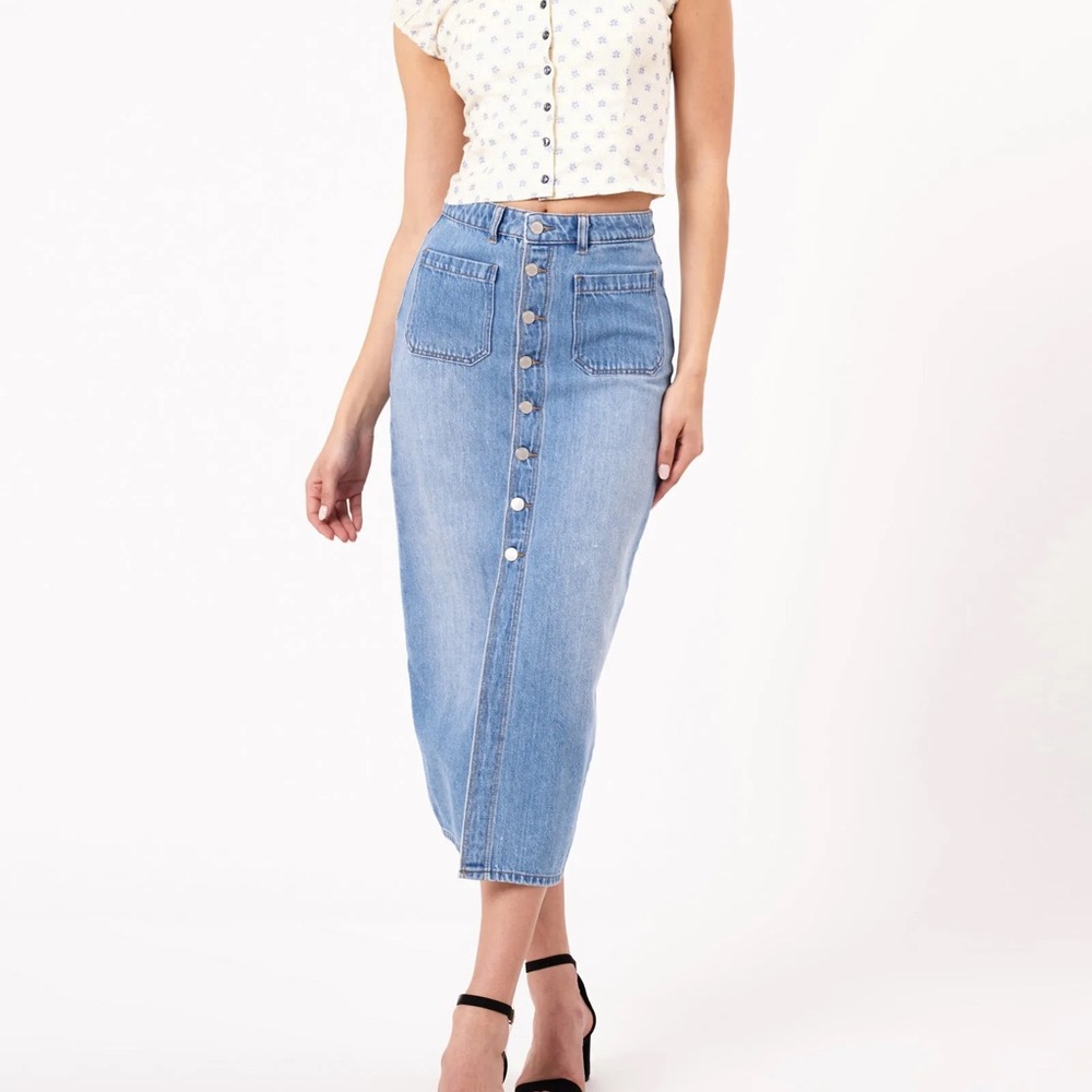 Rolla’s High Rise Slim Sailor Midi Skirt in 
Aussie Vintage Blue Size 26